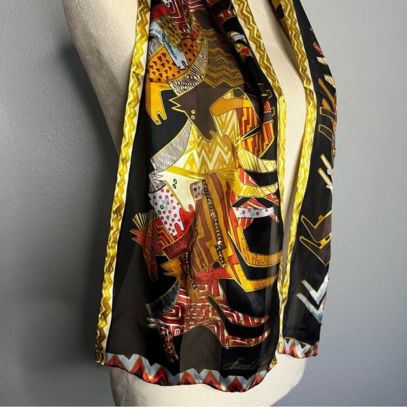 Laurel Burch Silk Scarf Native Horses With Sequins Black 53”x10” - Picture 8 of 11